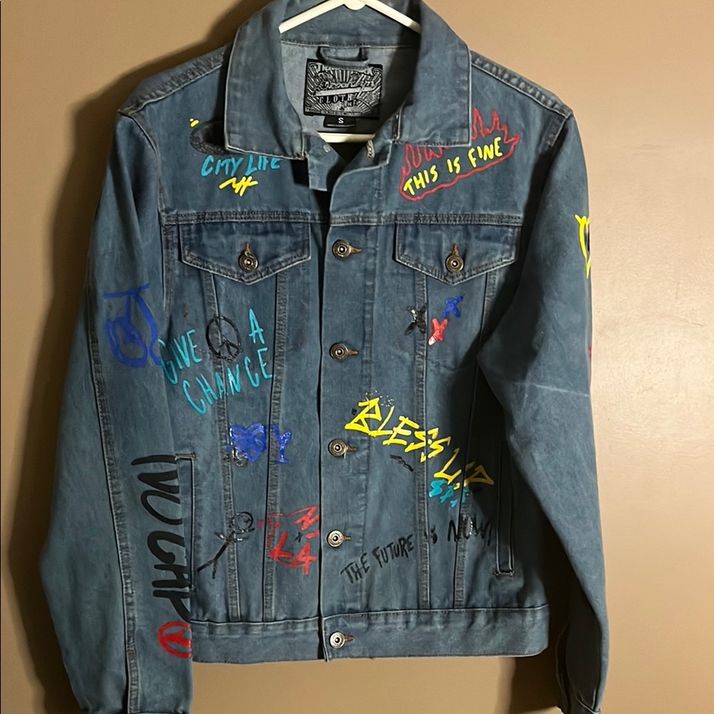 😄Brooklyn Cloth Blue Denim doodle jacket oversized